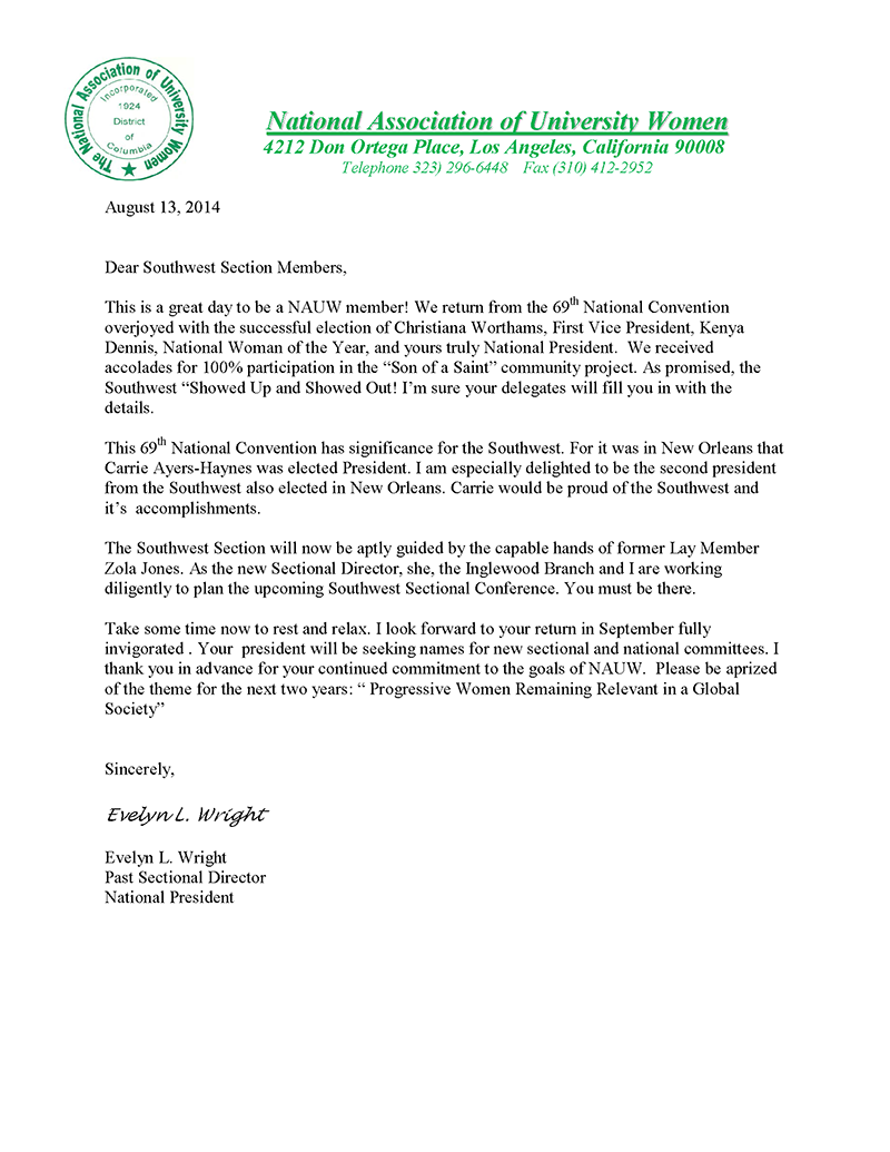 NAUW Letter to SW Sectiona